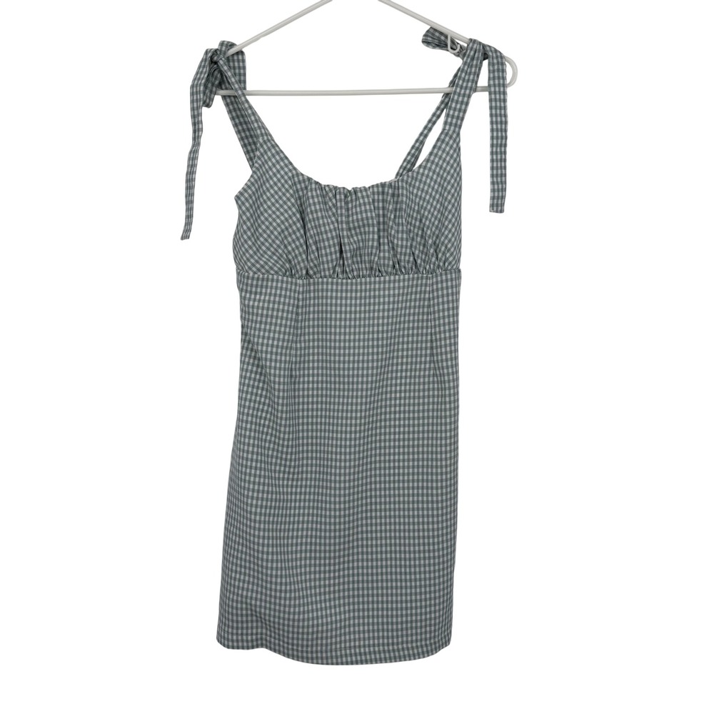 L.A. Hearts Gingham Mini Dress Womens Small Sage Green Excellent Tie Shoulder